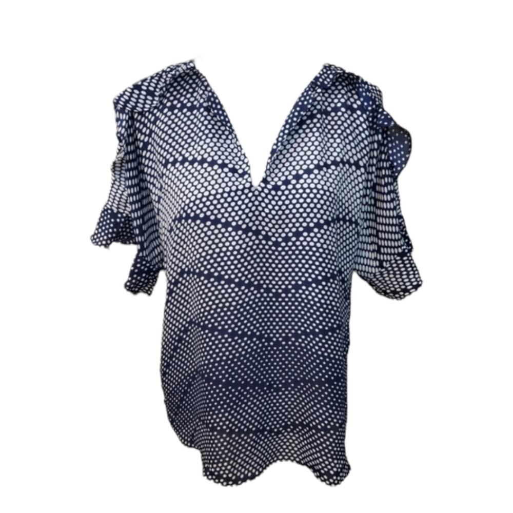 Small Navy Blouse Banana Republic  Polka Dot Ruffle $55 NWT